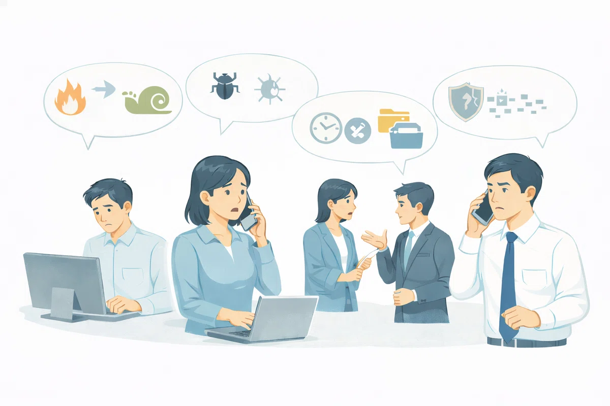 社内で判断が分かれる様子