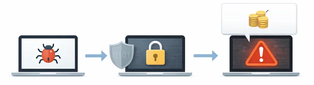 侵入から暗号化、身代金要求までの流れ