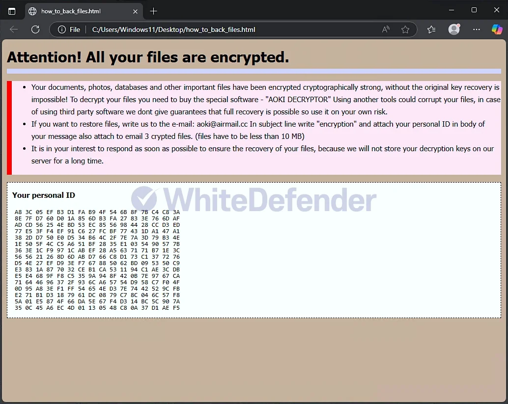 Aokiランサムウェアに関する技術分析とインシデント対応報告書